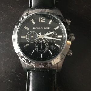 Black, Men’s MK Leather Watch